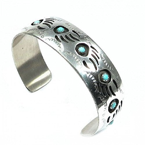 Indianerschmuck Armreif mit 9 Türkisen Bärentatzen Motiv Westernschmuck Bear Paw Navajo Stil 925 Sterling Silber