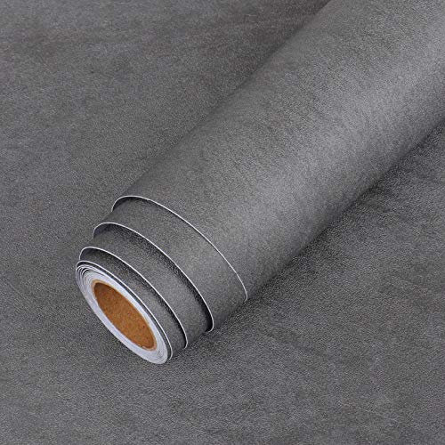 LACHEERY 24„ x 160“ Papier peint béton Papier peint gris foncé aspect ciment industriel film adhésif vintage béton pour meubles de garage, salon, salle de bain