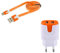 Pack Chargeur pour IPHONE 13 Micro USB (Cable Noodle 1m Chargeur + Double Prise Secteur Couleur USB) (Orange)
