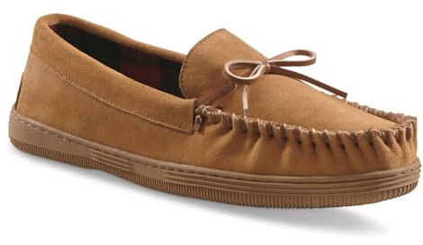 HUNTRITE Trapper Men’s Moccasins Shoes, Indoor and Outdoor Leather Slippers Tan 11D (Medium)