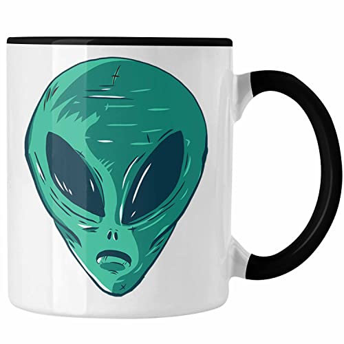 Trendation - Alien Tasse Geschenk Außerirdische Geschenkidee Grafik UFO Tasse (Schwarz)