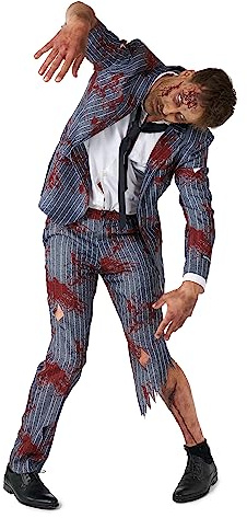 Suitmeister Halloween-Kostu¨m fu¨r Herren - Zerrissenes Zombie-Kostu¨m Graues Cosplay-Outfit Zombie-Anzug mit echten Tra¨nen