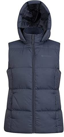 Mountain Warehouse Astral Womens Padded Gilet - Water Resistant Ladies Bodywarmer, Detachable Hood Vest, Microfibre Insulation - Best for Outdoors, Sports, Gym, Spring Summer Grey Women's Size 10
