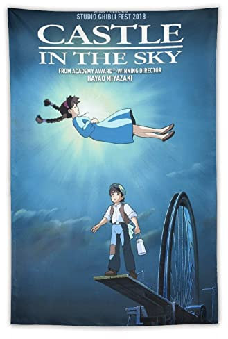 Castle in The Sky Studio Ghibli Anime Poster Film Tapisserie Kunstdruck Wand Foto Farbe Tapisserie Hängendes Bild Familie Schlafzimmer Dekor Geschenk 101,6 x 152,4 cm