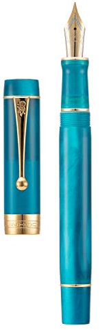 Lanxivi Jinhao Classic Füllfederhalter Pfauenblaues Zelluloid, extra feine Feder mit Konverter und Stiftetui-Set