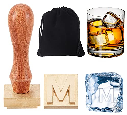 OLYCRAFT Timbro di ghiaccio da 30 mm Lettera M Ice Cube Stamp ottone Ice Branding Stamp Cocktail sigillo legno Timbro Bar francobolli per cocktail Whisky Mojito bevande cubetti ghiaccio Fare