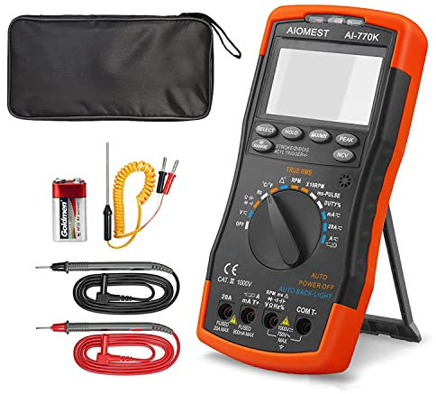 AIOMEST AI-770K Automotive Digital Multimetro Engine Analyzer, True-RMS 6000 Count DMM Meter per Dwell Angle, RPM, Injection Pulse, AC/DC Amps Volt Ohm Temperatura Multitester