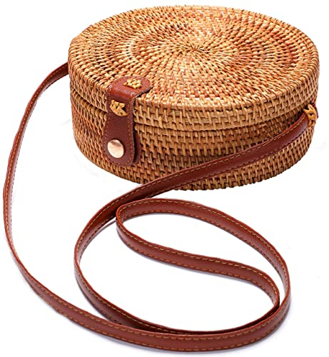 Right 20 Sac en rotin rond, sac à bandoulière bohème sac en rotin fait à la main sac en gazon rond sac tissé à la main élégant sac de plage d'été sac à bandoulière classique pour femmes