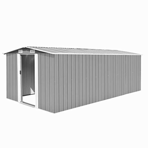 LAPOOH Geräteschuppen, Gerätehaus, Gartenhütte, Fahrradgarage, Gartenschuppen, Gartenhã¤User & Aufbewahrung, 257x489x181 cm Metall Grau