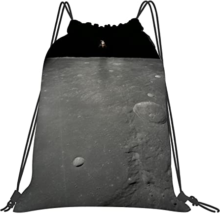 DELURA Rucksack mit Kordelzug,Space Race Apollo 12 Lunar Module Rocket Intrepid Landing Moon Lander in der Nähe,Kordelzug-Sackpack für Sport, Yoga, Reisen, Cinch-Tasche mit Reißverschlusstasche