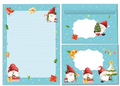 Briefpapier-Set Weihnachten Tomte Gnome als Briefblock mit Umschlag für Kinder Mädchen Jungen Weihnachtsbriefpapier (Block A5 mit 25 Blätter + 15 Umschläge)