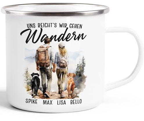 SpecialMe® Emaille-Tasse Wandern Spruch Uns reichts, wir gehen wandern personalisiert mit Namen und Haustier Hunde emaille-weiß-silber standard