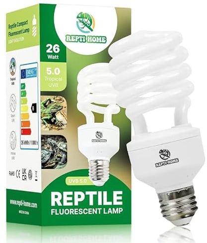 REPTI HOME Reptilien UVB Lampe Terrarium, 26W UVA UVB Lampe 5.0, E27 Terrarium Lampe UVB 150 für Schildkröten, Vöge, Bartagame, Echsen, Chamäleons