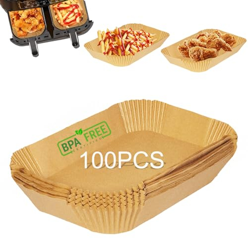 Pulsky Backpapier für Heißluftfritteuse Ninja, 22 * 14 CM Airfryer Backpapier für Ninja 100 Stück Ninja Zubehör Kompatibel mit 7.5-9L Ninja AF300EU AF400EU Princess und Anderen Dual Zone Air Fryer