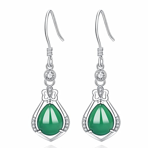 SUNMME Chrysopras-Sterlingsilber im Retro-Stil, eingelegt mit natürlichem Jade-Temperament, um die Gesichtsform zu verändern, Silberschmuck, Geschenk, Chrysopras-Ohrringe