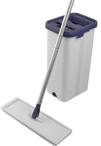 Beldray LA030223FEU7 Deep Clean Juego de mopa y cubo - cubo con raspador, autoescurrible, 2 compartimentos, 5,5 l, cabezal de microfibra lavable, compacto, suelos de madera/vinilo/baldosas