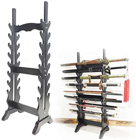 SSLW Bodenstehender Waffenständer, Messerständer, Massivholz-Schwertständer | Großer Samurai-Schwerthalter, Katana-Schwerthalter, Zur Aufbewahrung Verschiedener Schwerter Und Langwaffen