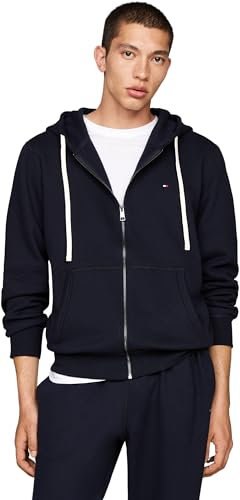 Tommy Hilfiger Uomo Felpa con Cappuccio e Zip Essential Fleece Zip Through con Tasche, Blu (Desert Sky), L