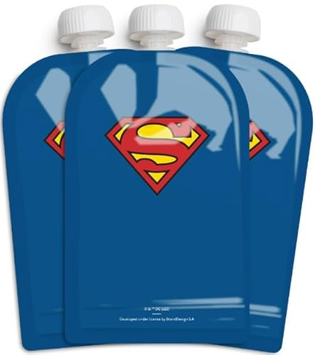 Herobility DC Food Pouch 180ml / 6 Fl Oz - Squeeze Pouches for Baby, Reusable, Sustainable, Leak-Proof Design, Double Zip-Lock, BPA Free - 3 Pack