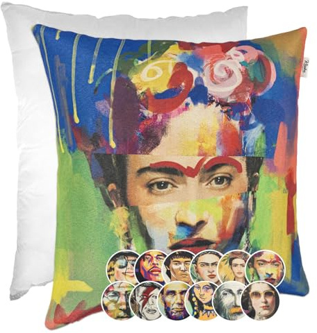 Kissenbezug Dekokissen Gobelin Kissen Sofakissen Kissenbezüge Kissenhülle Zierkissen Pop Art Motiv beidseitig Bedruckt Frida Kahlo 40x40cm mit Füllung
