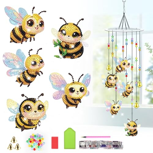 Lxmsja Biene Diamond Painting Sonnenfänger Windspiel Bastelset Kinder Erwachsene, Windspiel Bastelset Spielzeug, 5D Diamond Painting Anhänger, Basteln Geschenk Mädchen 7 8 9 10 11 Jahre