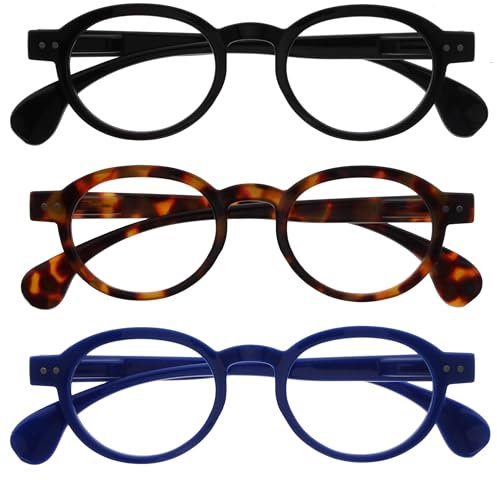 OPULIZE OCA Lesebrille - 3er-Pack - Moderne Runde Retro-Fassung - Schwarz Braun Blau - Herren Damen - Federscharniere - RRR54-123 - +2.00