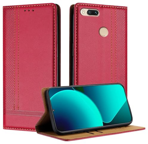 Mo-Beauty Handyhülle für Xiaomi mi 5X / A1, PU Leder Flip Klappbare für Xiaomi A1 mit Standfunktion Kartenfächer Magnet Hülle (Rot)