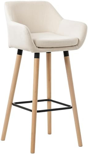 CLP Barhocker Grant I Thekenhocker Mit Stoff-Bezug I Gestell Aus Buchenholz, Farbe:beige