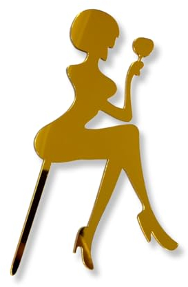 Craft Cart Acrylic Cake Topper For Birthday With Sitting Girl Lady Figure Wine Glass Gold Silhouette Party Decoration Idea