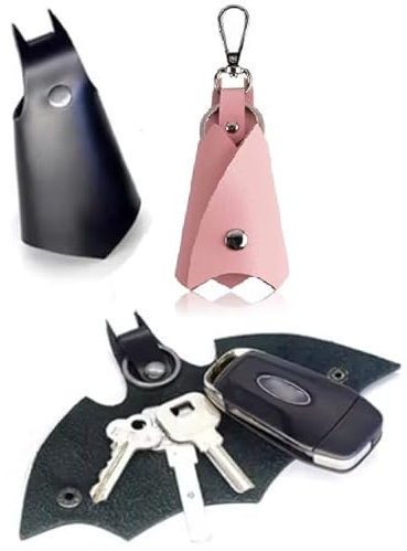 WOO LANDO Batman Schlüsselanhänger aus Kunstleder, 2PCS Schlüsseletuis, Kunstleder, Fledermaus Keychain, Auto Leder Key Organizer, für Alle Arten von Schlüsseln