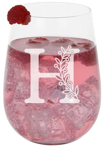 H Personalised Monogram Initial Etched Stemless Gin Glass - Engraved Name Gift for Her or Him - 590ml