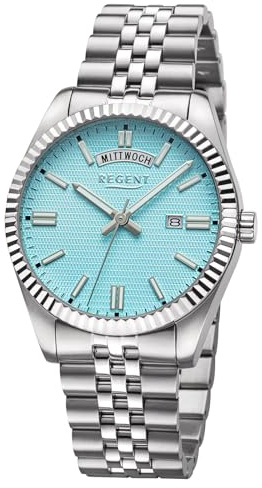 REGENT Herrenuhr Stahl/Hellblau BA-880