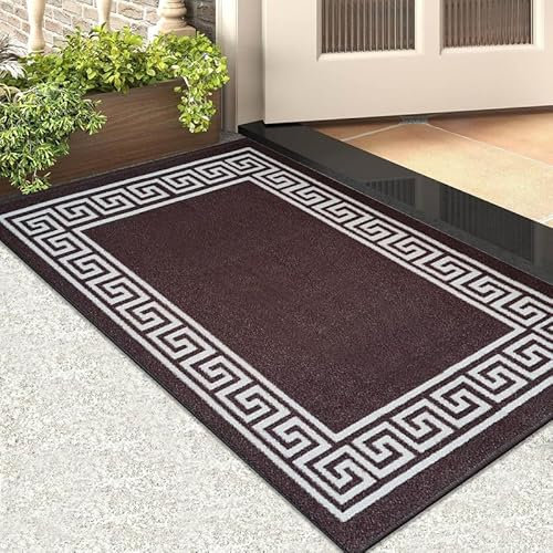 Cozy Haven Athena Door Mat – Non-Slip Washable Doormat, Heavy Duty Welcome Dirt Trapper, Water Absorbent Floor Mat for Indoor/Outdoor Use, Front Entrance, and Kitchen (Brown & Beige, 50x80 cm)