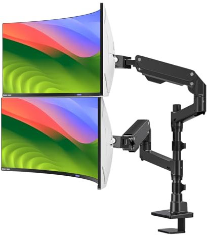 BEWISER Dual Vertical Monitor Arm for 2 Monitors 34-57 Inch Screen with 40cm Pole,Heavy Duty Double Monitor Mount for Home Office,VESA 75x75-100x100 mm,Each Arm Holds Up to 44 lbs,Black