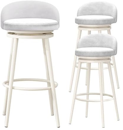 LMHAUSS Taburetes de Bar giratorios de Terciopelo Modernos, Juego de 3 sillas de Bar con Respaldo bajo, taburetes de Isla de Cocina tapizados en Terciopelo Blanco Vigorous