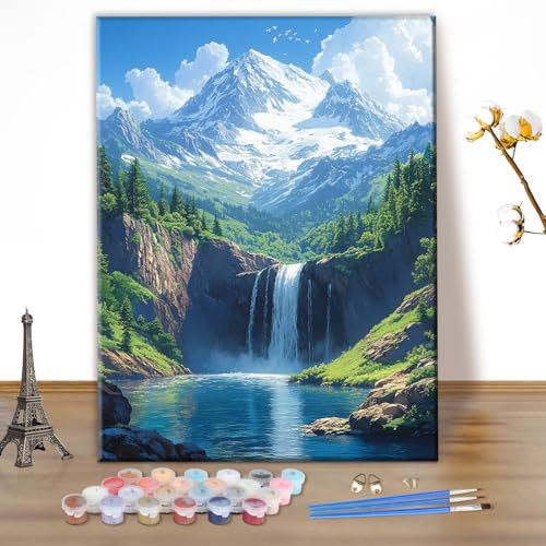 MEIYUDA Peinture par Numero Adulte, Paysage Kit de Peinture à l'Huile sur Toile par Numéro Rivière de Montagne, Débutants Peinture Acrylique Pigmentée, Decoration Maison Cadeau 30x40cm(sans Cadre)