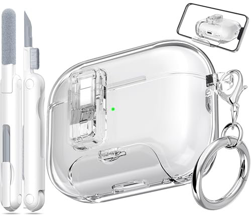 MHYALUDO per AirPods Pro 2a Generazione Custodia, Antiurto Trasparente Anti-ingiallimento, Porta di Ricarica Antipolvere e Design con Supporto con Kit di Pulizia per AirPods Pro 2a Custodia, Bianco