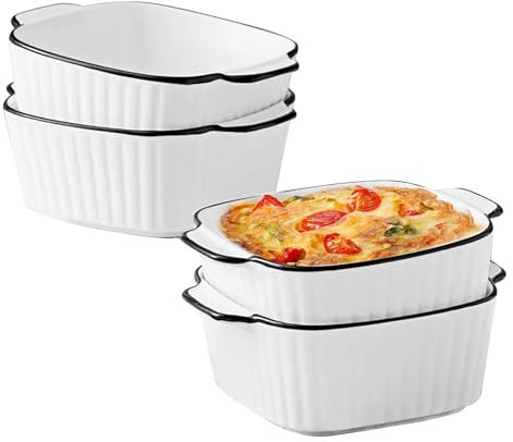 Juego de 4 cazuelas de cerámica, 400 ml, pequeñas con asas, mini cazuelas para freidora de aire caliente, horno, microondas, 14,2 x 12 x 5,4 cm