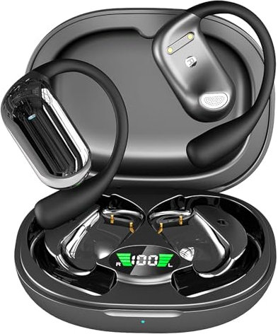 Bxlive Open-Ear Headphones, Clip-On Earphones, Adjustable Ear Hooks, Comfortable & Secure Fit, Powerful Sound, Clear Calls, IPX5 Water-Resistant, 36H Playtime, Bluetooth 5.4, Multipoint Connection