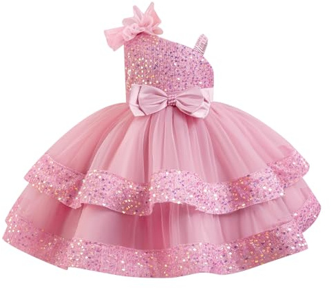 IDOPIP Enfant Fille Robe De Soirée Sequins Bowknots Tulle sans Manches Anniversaire Noeud Papillon Robe pour La Fête