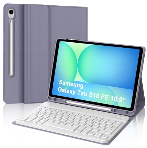 Hülle mit Tastatur für Samsung Galaxy Tab S10 FE 10.9/S9 FE/S9 10.9 2025, Tastatur QWERTZ deutsche Bluetooth Magnetisch Abnehmbare für Samsung Galaxy Tab S10FE/S9FE/S9 10.9 Zoll, Lavendel lila