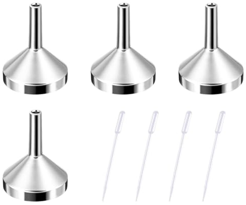 8 Pcs Stainless Steel Funnels Set Small Funnel for Filling Bottles with 4 Pcs 2ml Plastic Droppers for Transferring Liquid Powder Cooking Oils Powder Coffee Tea Jam