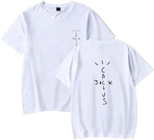 Silver Basic Travis Hip-Hop Vintage T-Shirt da Uomo e Donna Hip Hop Rap Casual Maglietta a Maniche Corte Girocollo Tee L,White-1