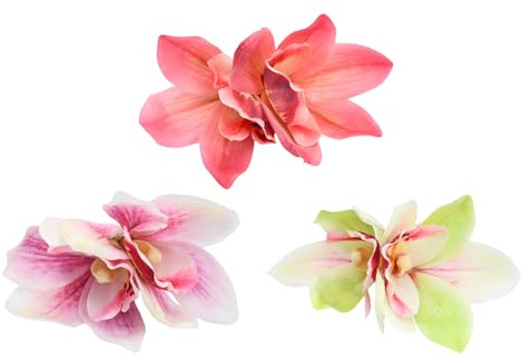 Pack of 3 Beautiful Hawaiian Flower Hair Clips for Women, Stunning Orchid and Hibiscus Hair Accessories for Weddings, Bridal Bouquets, and Special Occasions, Handmade Floral Hair Accessories
