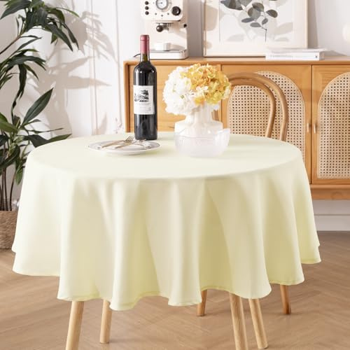 Tischdecke Abwaschbar Beige – Rund 140cm Tischtuch aus Polyester in Leinenoptik, Wasserabweisend mit Lotuseffekt, Kratzfest und Pflegeleicht für Wohnzimmer, Esszimmer, Balkon & Garten