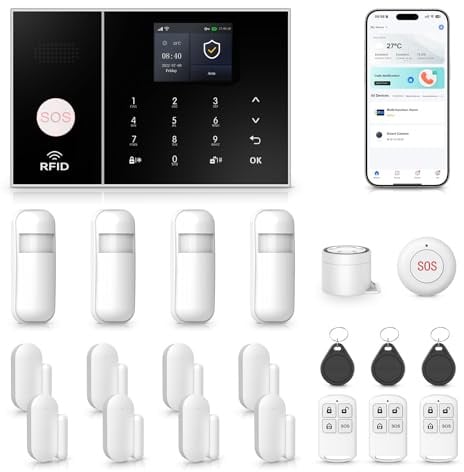 XNH 21-Piece Kit Wireless Home Security System –DIY 4G/WiFi with Touchscreen, App Control, Alexa & Google Assistant, No Monthly Fee, GSM SIM Card Ready, Motion Detector, Door Window Sensor for Home