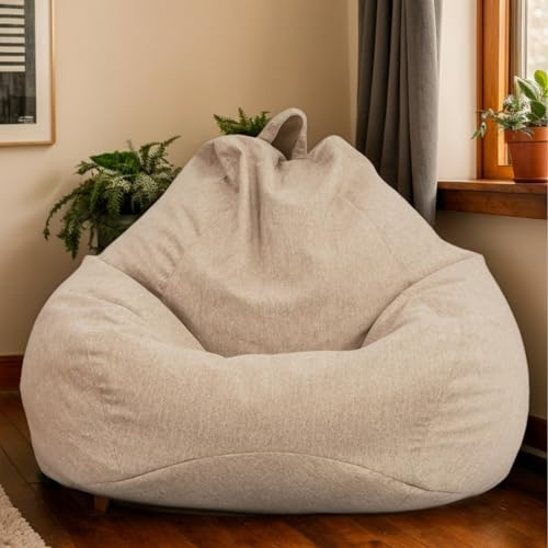 HORLSKI Pouf poire imperméable pour adultes, 105 x 115 cm, utilisation intérieur/extérieur, couleur kaki élégante, polyester durable, sans remplissage, parfait pour le salon et le jardin