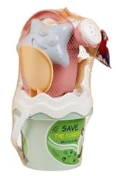 Simba Recycle Baby Eimergarnitur (11cm) – Strandspielzeug für Kinder, 6-teiliges Sandspiel-Set mit Eimer, Gießkanne, Förmchen, Schaufel und Rechen aus recycelten Materialien