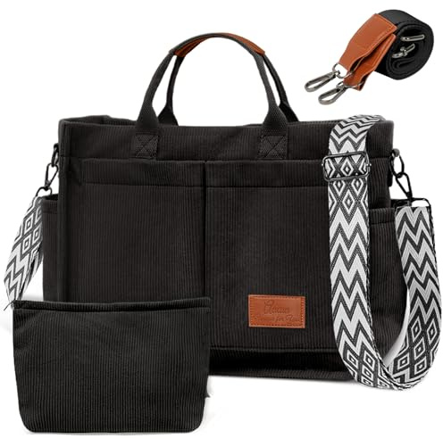 Aucuu Canvas Tasche Damen, Große Handtasche mit 2 Verstellbaren Schultergurten, Arbeitstasche Schultertaschen, 15,6 Zoll Laptop Tasche, Tote Bag Damen, Umhängetasche für Schule Arbeit Reise