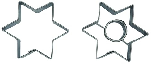 Kaladia Linzer Plätzchen Ausstecher-Set - Motiv: Stern sechseckig mit Kreis - aus hochwertigem Edelstahl –2 Ausstechformen – für Spitzbuben, Hildabrötchen, Linzer Augen - Made in EU